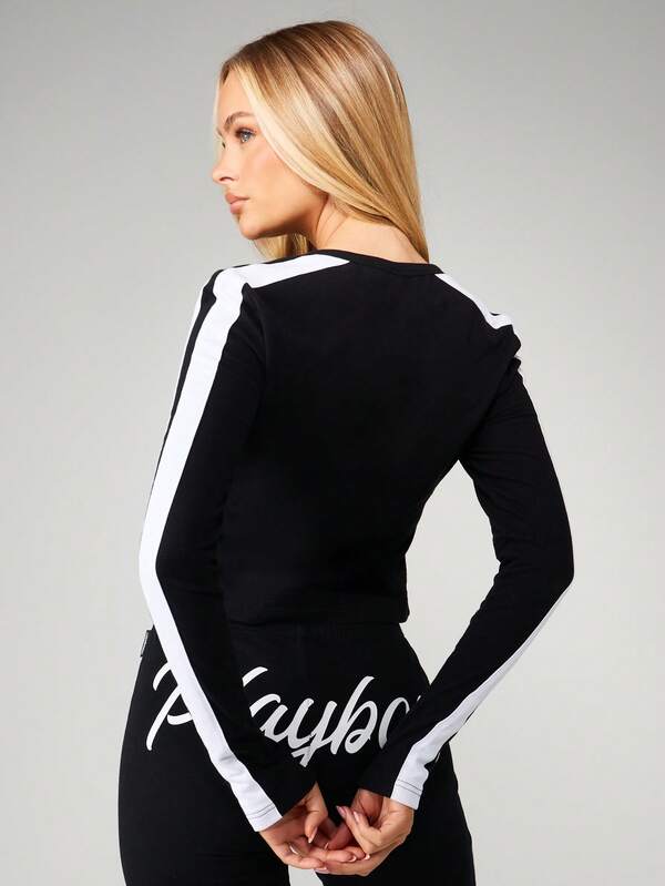 Missguided X Playboy Button Up Cardigan With White Side Stripes