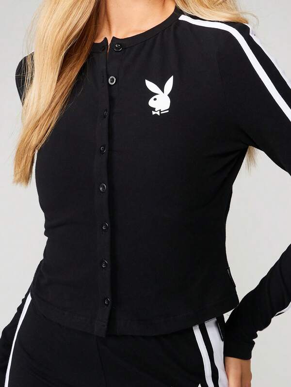 Missguided X Playboy Button Up Cardigan With White Side Stripes
