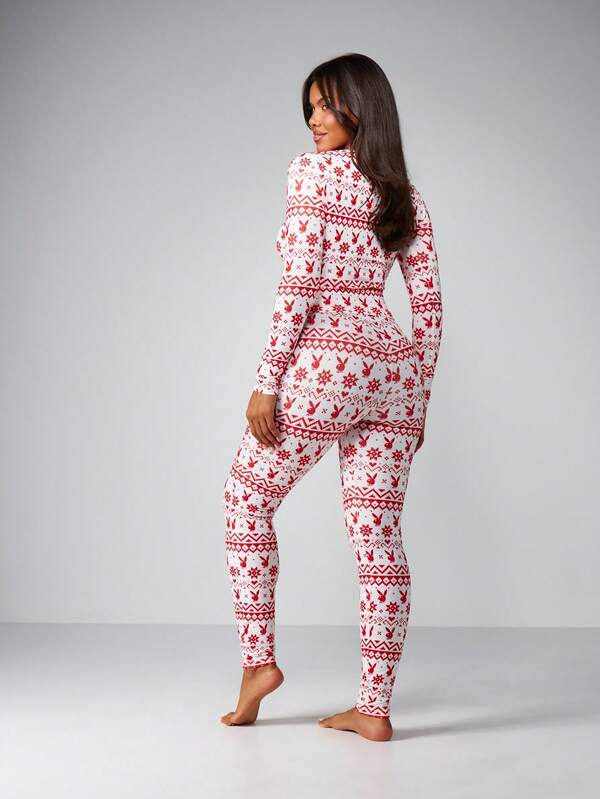 Missguided X Playboy Button Up Top With Leggings Holiday Set