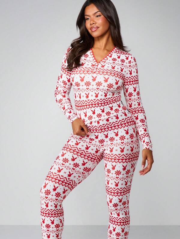 Missguided X Playboy Button Up Top With Leggings Holiday Set