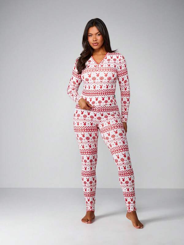 Missguided x Playboy Button Up Top With Leggings Holiday Set