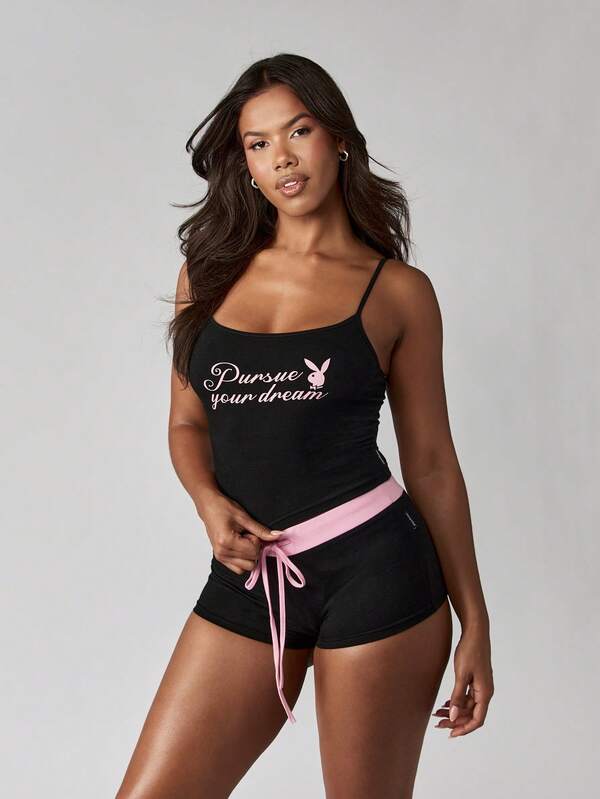 Missguided X Playboy Cami Top And Shorts With Bunny Logo Print