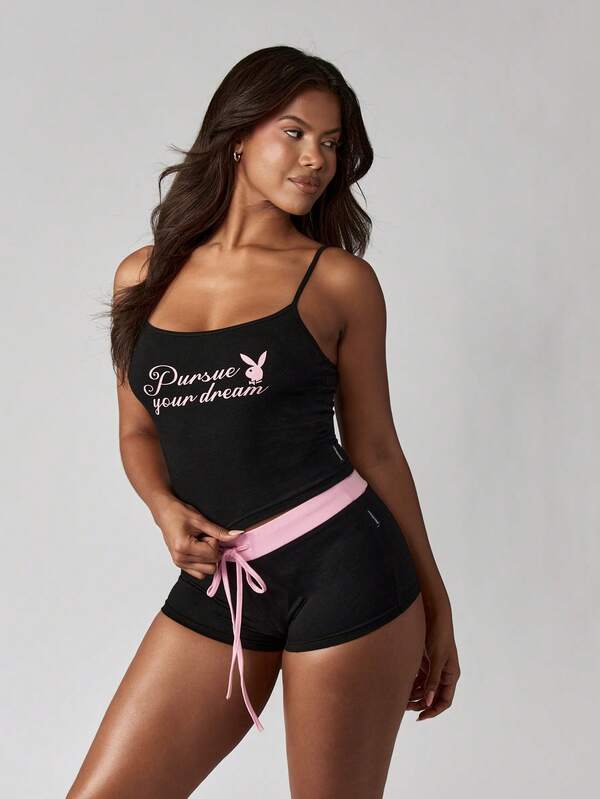 Missguided X Playboy Cami Top And Shorts With Bunny Logo Print