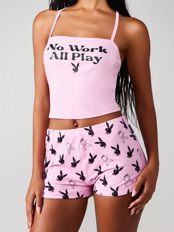 Missguided x Playboy Cami Top With Matching Print Shorts