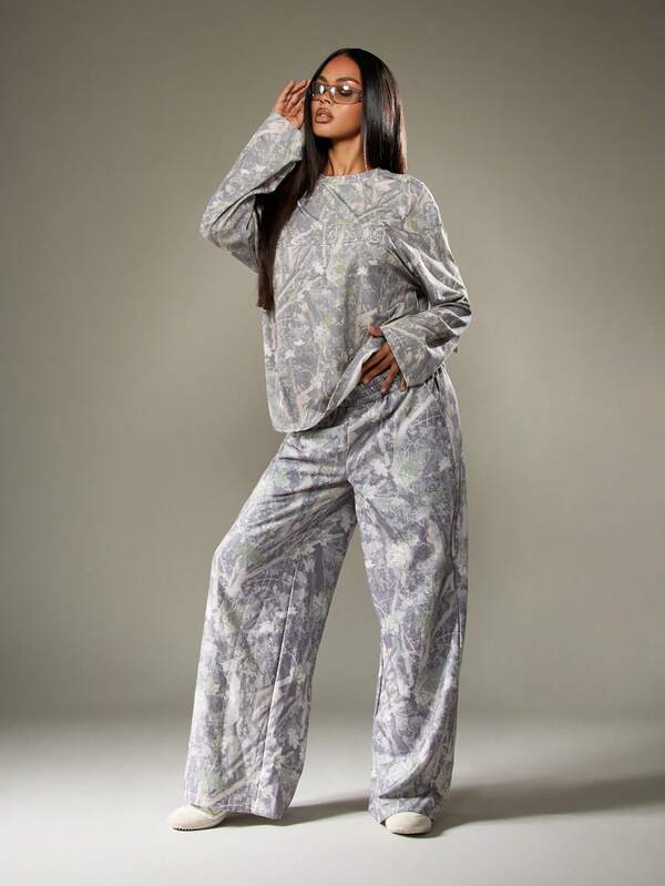 Missguided X Playboy Camo Wide Leg Joggers With Rhinestones