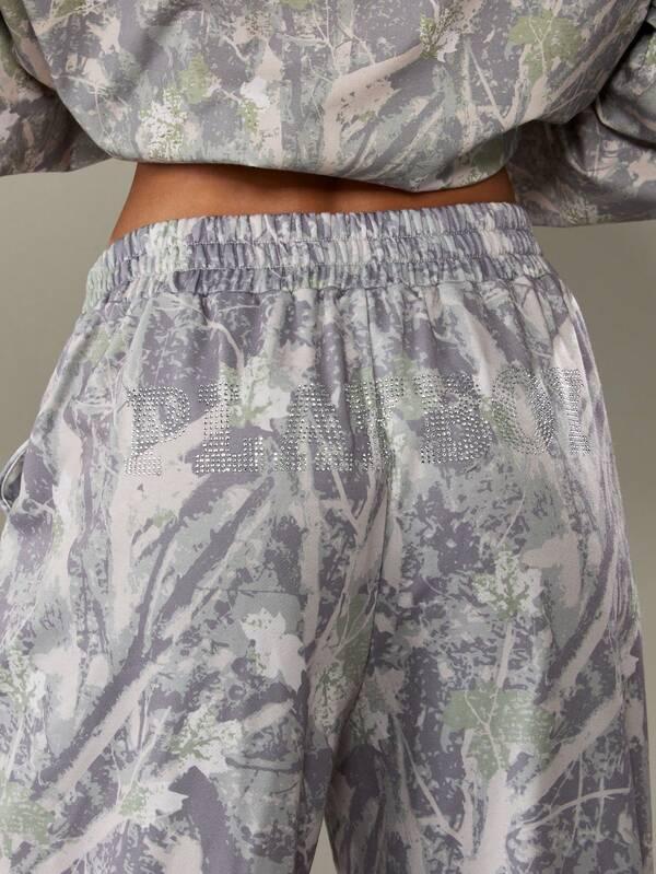 Missguided X Playboy Camo Wide Leg Joggers With Rhinestones