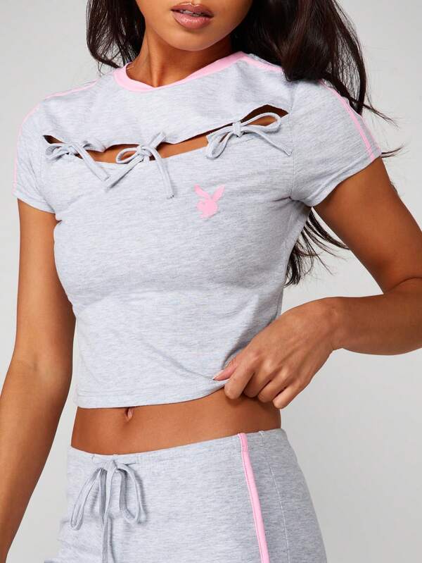 Missguided X Playboy Capri Leggings With Lace Up Detail