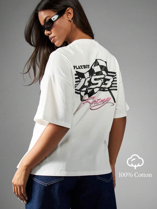 Missguided x Playboy Casual Oversized Graphic Streetwear Tee