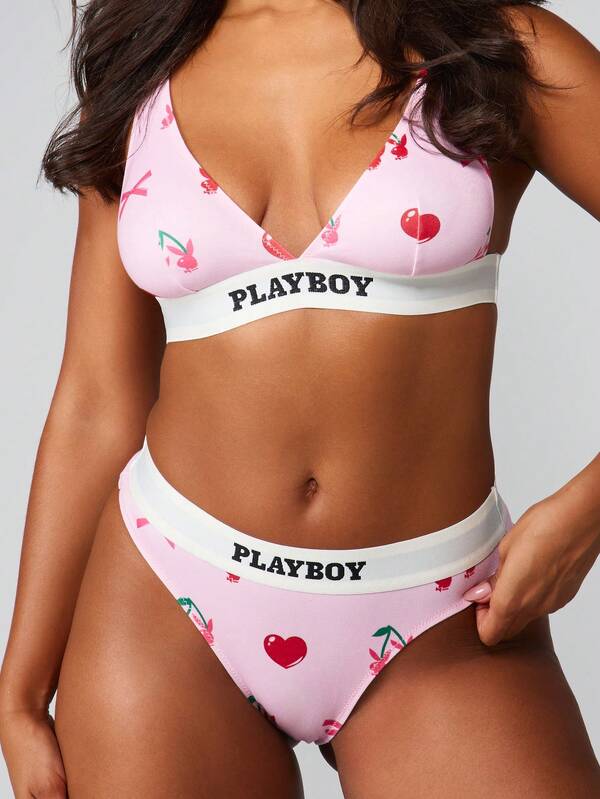 Missguided X Playboy Cherry Bow Bra And Panty Set