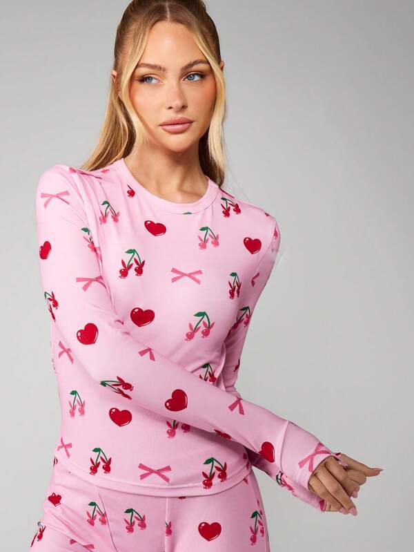 Missguided X Playboy Cherry Bow Print Pajama Set