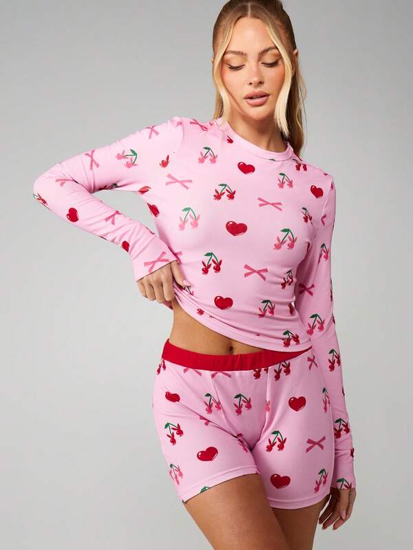 Missguided x Playboy Cherry Bow Print Pajama Set