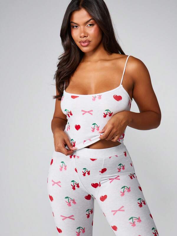 Missguided X Playboy Cherry Hearts Bow Print Pajama Set
