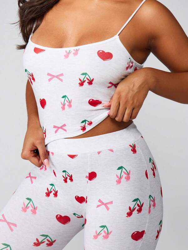 Missguided X Playboy Cherry Hearts Bow Print Pajama Set