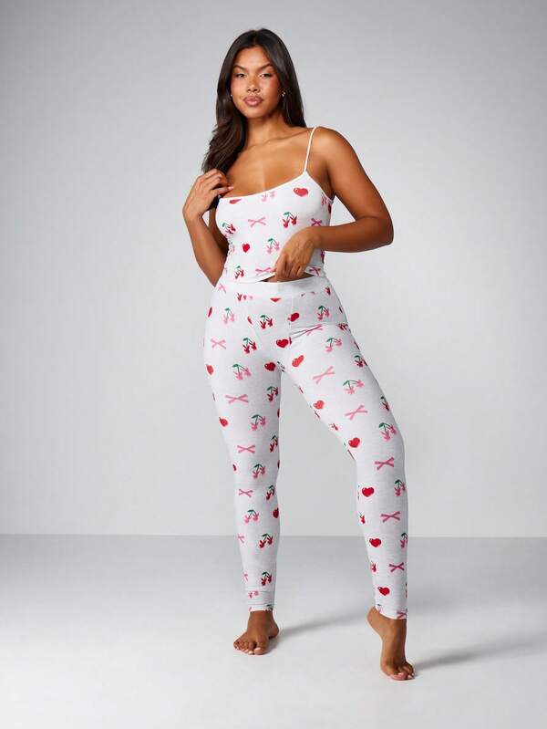 Missguided x Playboy Cherry Hearts Bow Print Pajama Set