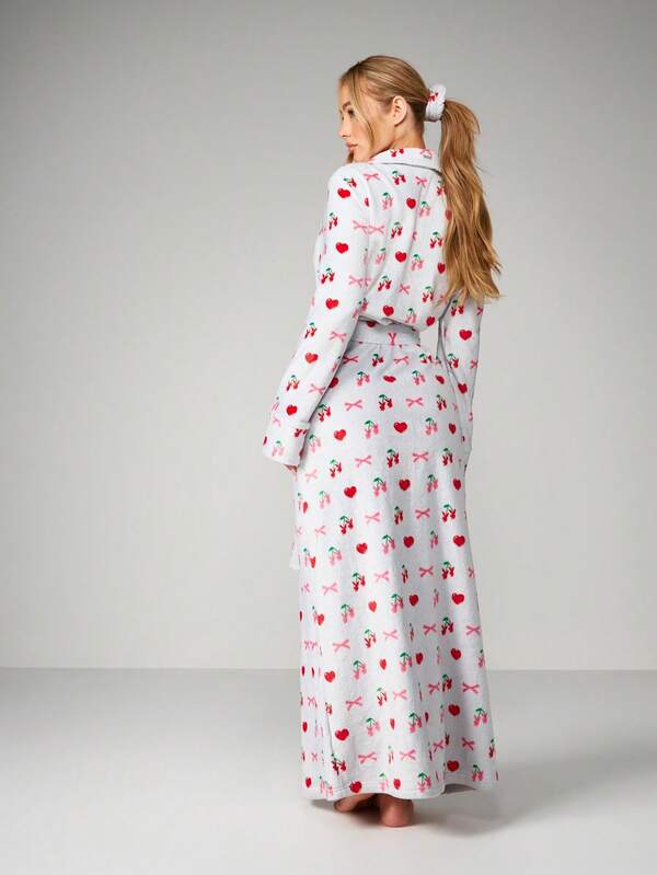 Missguided X Playboy Cherry Print Belted Long Robe