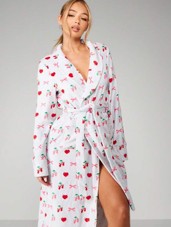 Missguided X Playboy Cherry Print Belted Long Robe