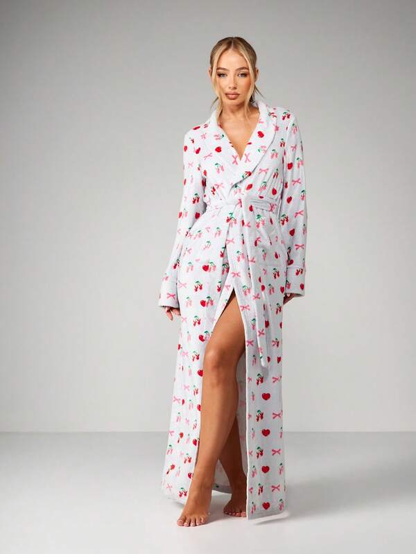 Missguided X Playboy Cherry Print Belted Long Robe