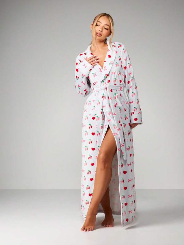 Missguided x Playboy Cherry Print Belted Long Robe