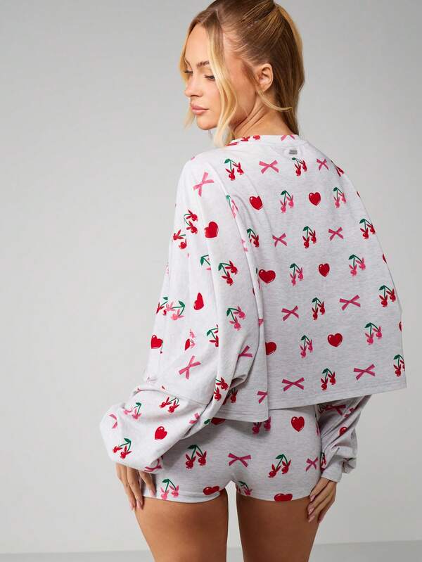 Missguided X Playboy Cherry Print Long Sleeve Pajama Set