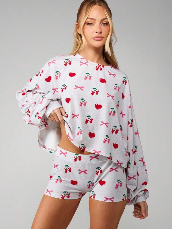 Missguided x Playboy Cherry Print Long Sleeve Pajama Set