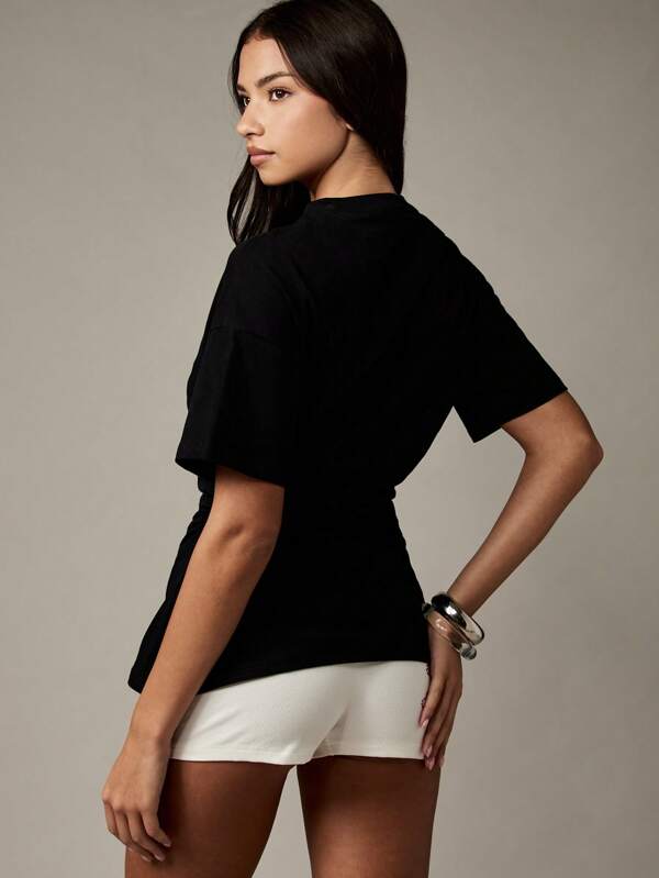 Missguided X Playboy Cinched Waist Oversized T Shirt With Ruched Detail