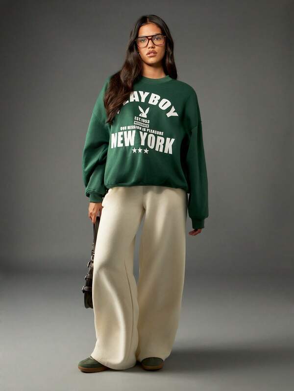 Missguided X Playboy Classic Crew Neck Sweatshirt With City Statement Design