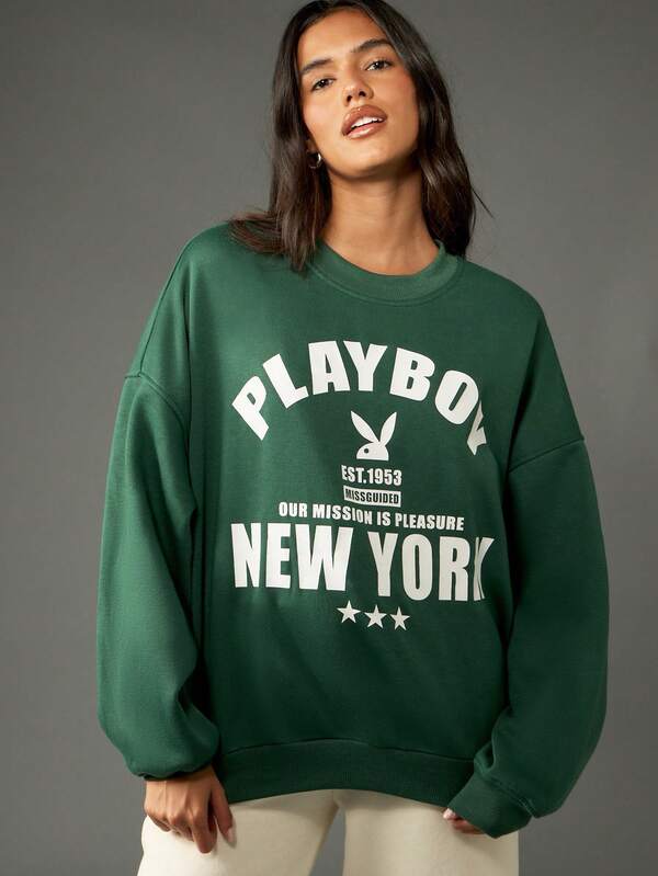 Missguided x Playboy Classic Crew Neck Sweatshirt With City Statement Design