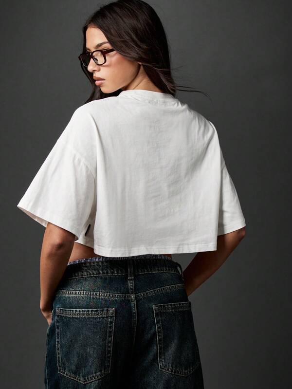 Missguided X Playboy Classic Retro Crop T-Shirt With Varsity Print