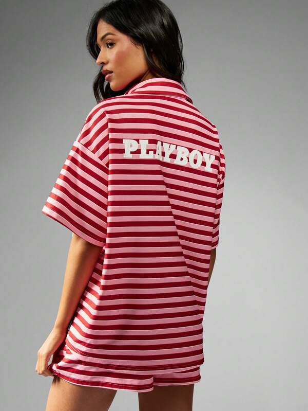 Missguided X Playboy Classic Retro Striped Two-Piece Coordinate Loungewear
