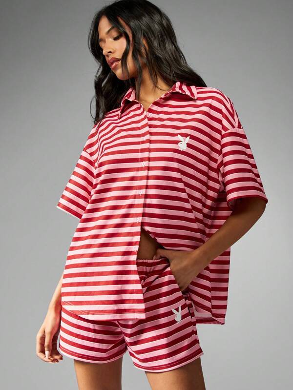 Missguided x Playboy Classic Retro Striped Two-Piece Coordinate Loungewear