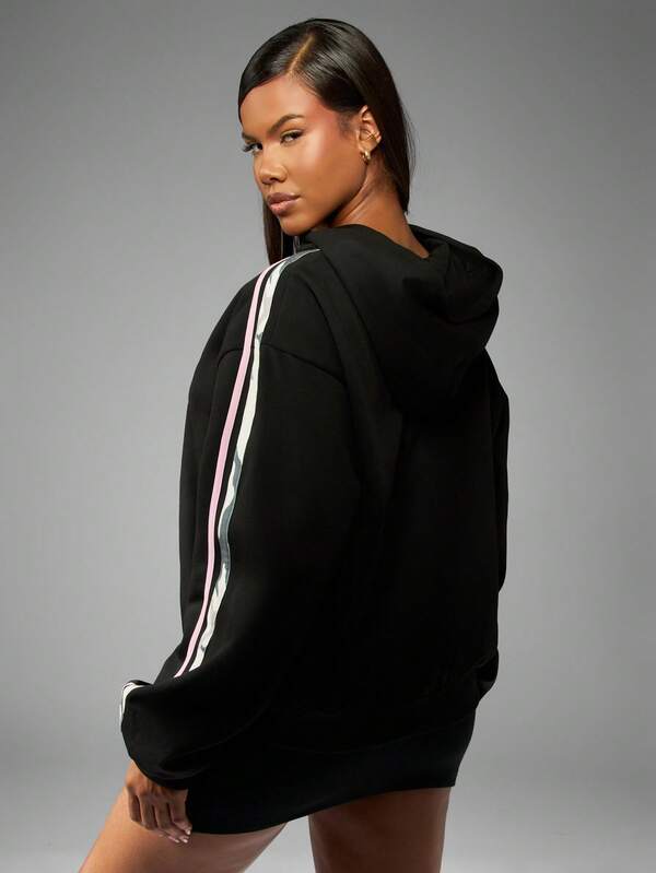 Missguided X Playboy Classic Script Logo Embroidered Hoodie With Side Stripes