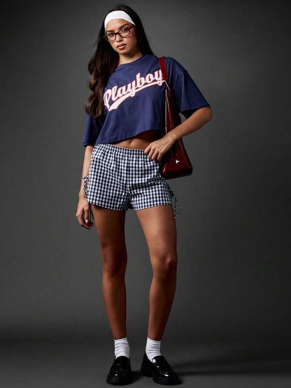 Missguided X Playboy Collegiate Varsity Style Slouchy Short Sleeve T-Shirt