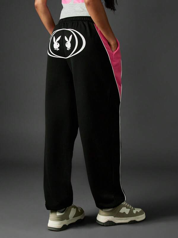 Missguided X Playboy Color Block Cuffed Joggers With Logo
