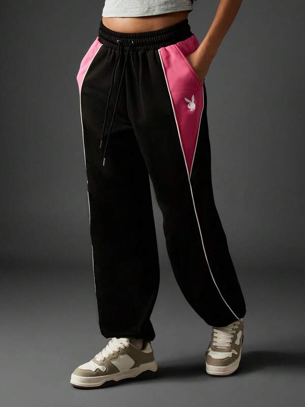 Missguided x Playboy Color Block Cuffed Joggers With Logo