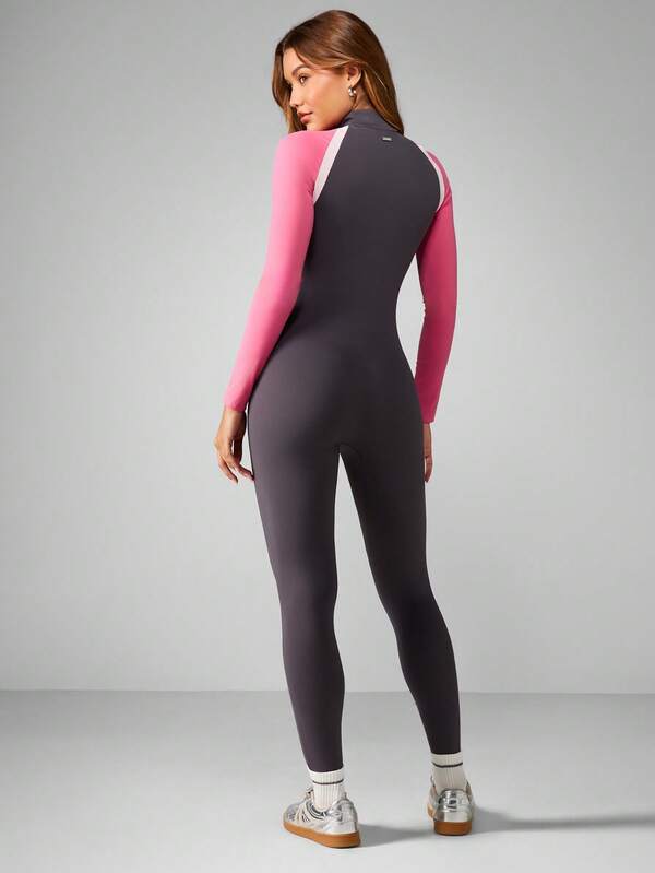 Missguided X Playboy Color Block Long Sleeve Full Length Jumpsuit With High Neck