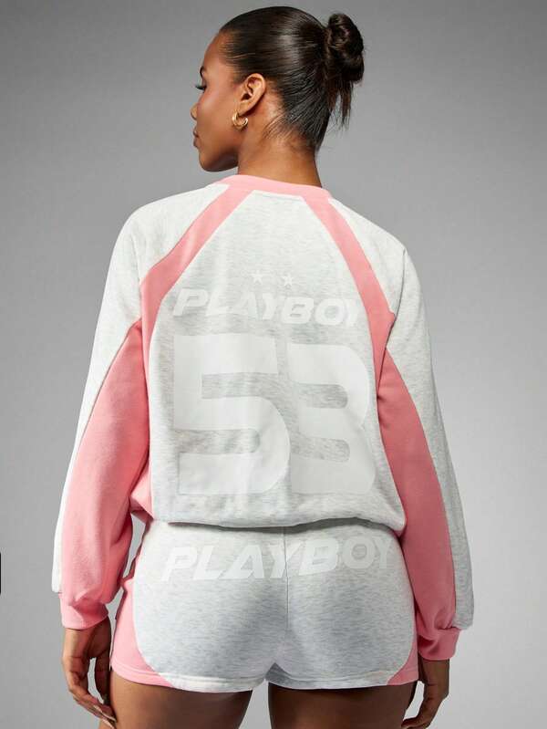 Missguided X Playboy Color Block Panelled Sweatshirt With Long Sleeves And Round Neck
