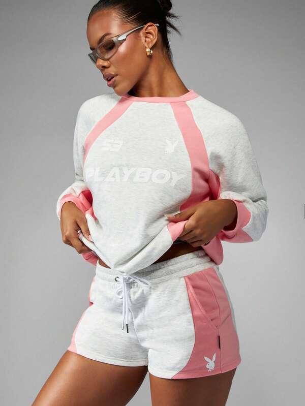 Missguided x Playboy Color Block Panelled Sweatshirt With Long Sleeves And Round Neck
