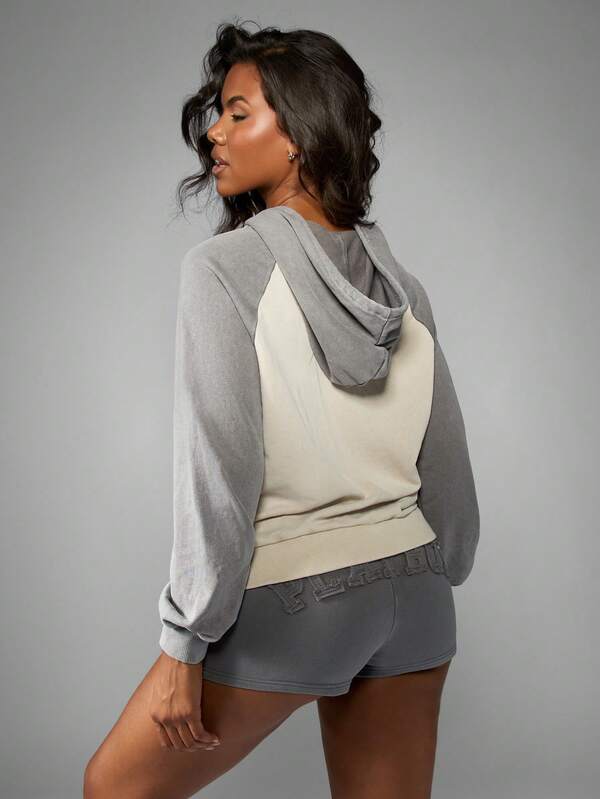 Missguided X Playboy Color Block Washed Hoodie With Centre Pocket