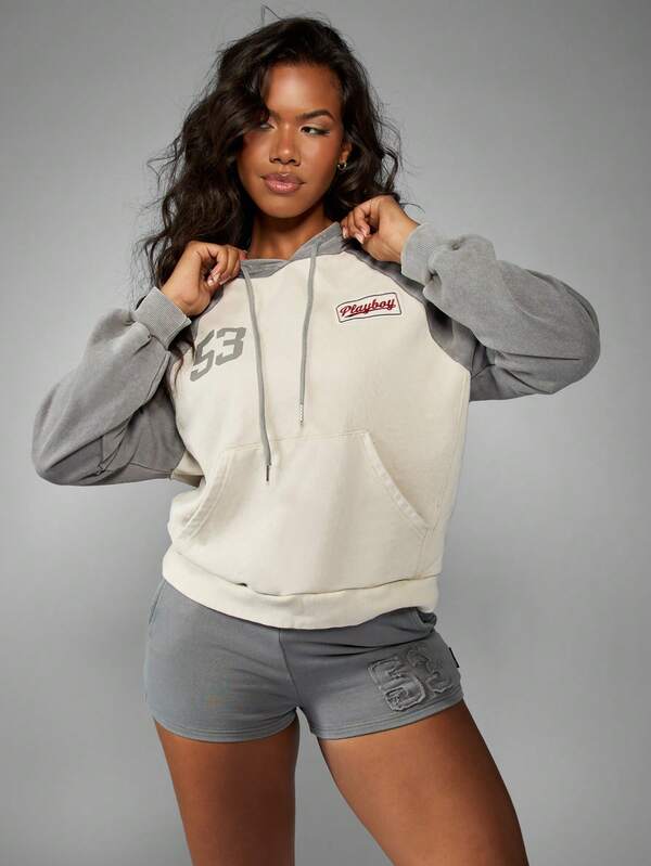 Missguided x Playboy Color Block Washed Hoodie With Centre Pocket