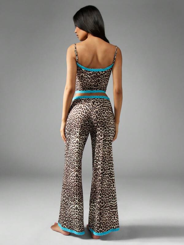 Missguided X Playboy Comfy Playful Animal Print Satin Pajama Set With Lace Trim