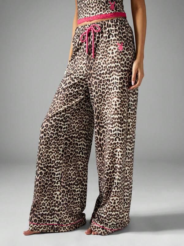 Missguided X Playboy Coordinated Pajama Set With Leopard Print Features Hot Pink Trim