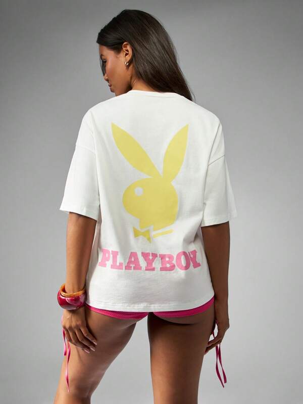 Missguided x Playboy Cotton Oversized Graphic Print T-Shirt