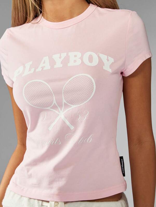 Missguided X Playboy Cotton Short Sleeve Crop T-Shirts With Graphic Print