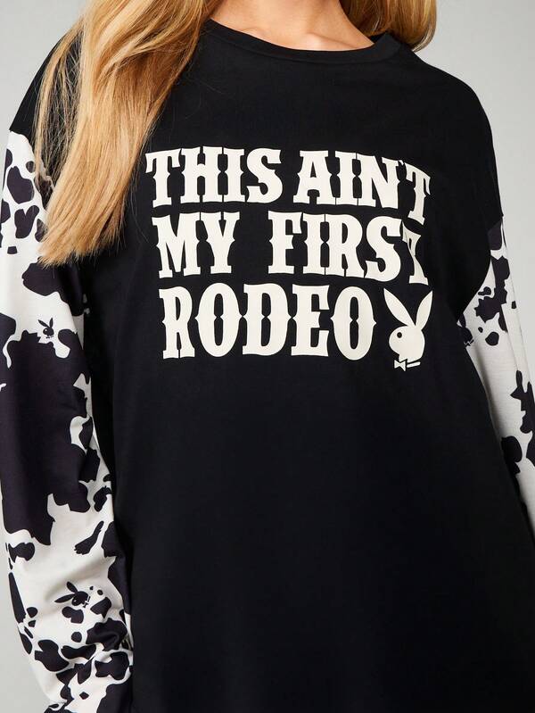 Missguided X Playboy Cow Print Graphic Long Sleeve Tee