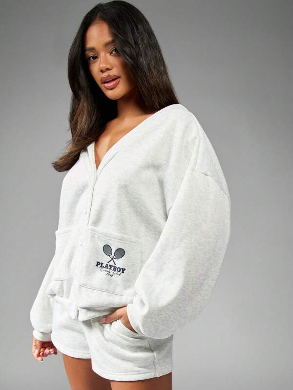 Missguided X Playboy Cozy Cropped Button-Up Cardigan Sweatshirt