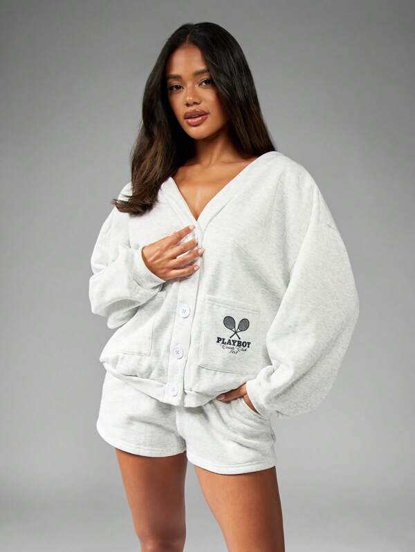 Missguided x Playboy Cozy Cropped Button-Up Cardigan Sweatshirt