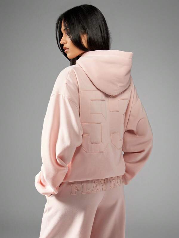 Missguided X Playboy Cozy Oversized Drawstring Embossed Logo Casual Sweatshirt