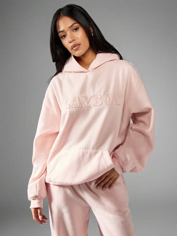 Missguided X Playboy Cozy Oversized Drawstring Embossed Logo Casual Sweatshirt