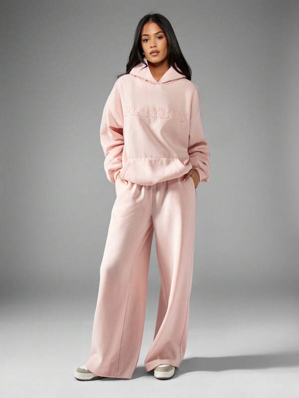 Missguided X Playboy Cozy Oversized Drawstring Embossed Logo Casual Sweatshirt