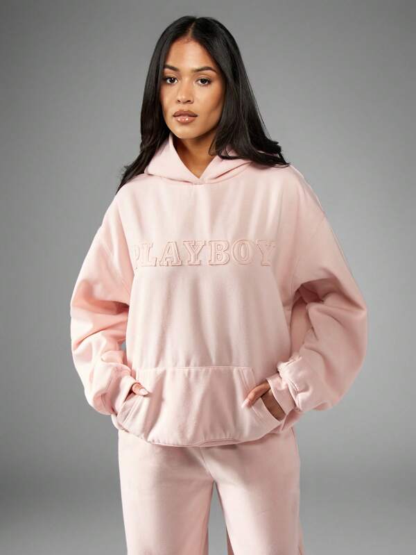 Missguided x Playboy Cozy Oversized Drawstring Embossed Logo Casual Sweatshirt